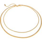 تصویر گردنبند ۲ لاین طرح زنجیر و ماری با روکش طلا از استیل 