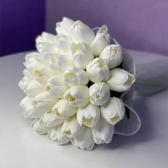تصویر دسته گل لاله سفید عروس مصنوعی 
