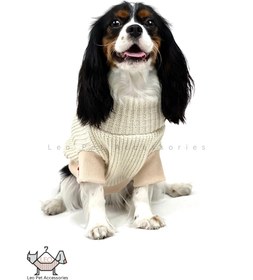 تصویر لباس بافتنی بافت گندمی - کرمی / XXL Knitted sweater for dogs and cats