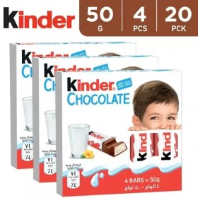 تصویر شکلات 4 تکه شیری کاکائویی کیندر 50 گرمی – بسته 20 عددی Kkinder Chocolate Milk And Cocoa Chocolate 4 Bars Pack 50 gr