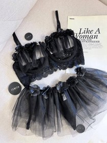 تصویر ست سه تیکه دامنی عروسکی - لارج : ۳۶_۴۰ / قرمز Three piece doll skirt set