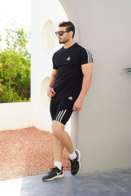 تصویر ست تیشرت و کشاله آدیداس نخ پنبه (آستین رگلان) - مشکی / Adidas