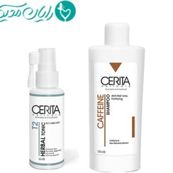 تصویر پک شامپو ضد ریزش کافیین و هیروتونیک گیاهی T2 سری تا (Cerita) مدل Herbal بسته 2 عددی شامپو مو برند سری تا