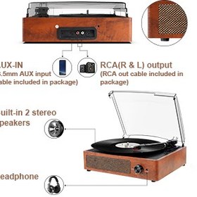 تصویر گرامافون بلوتوثی DIGITNOW اصلی با بلندگوهای داخلی و سرعت‌های 3گانه DIGITNOW Bluetooth Turntable with Built-In Speakers, Vintage Style, 3-Speed Record Player