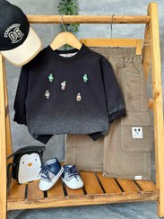 تصویر بلوز و شلوار نقلی کتان پیکسلی - مشکی شلوار نسکافه ای / 