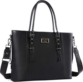 تصویر کیف لپ تاپ چرم MOSISO PU برای زنان (تا 15.6 اینچ) ، نور بنفش MOSISO PU Leather Laptop Tote Bag for Women (15-16 inch), Black 16-inch Black