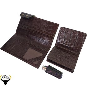 تصویر ست کیف پول و جاکارتی و دورفندکی چرم طبیعی کد 150 wallet set