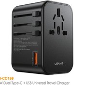 تصویر شارژر دیواری یوسمز مدل US-CC199 توان 65 وات USAMS CC199 T62 65W Type-C+USB Universal Travel Charger