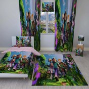 تصویر ست اتاق خواب کودک روتختی، پرده و فرشینه طرح ماینکرافت یک 