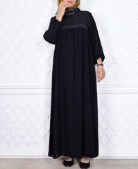 تصویر مانتو عبایی ساحل | جنس حریر اسود مشکی سایز ۱ شیک کد ۱۴۰۴۴