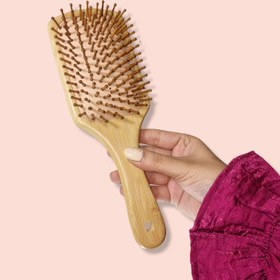 تصویر برس مو چوبی بامبو مدل گرد Round bamboo wooden hair brush