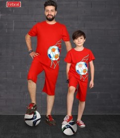 تصویر ست تی شرت و شلوارک راحتی پسرانه برند مادر مدل اسکوپی-قرمز 