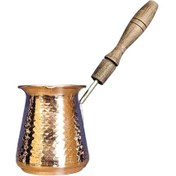 تصویر قهوه‌جوش یک نفره مسی دستی با دسته چوبی(جذوه) 