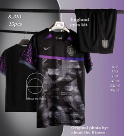 تصویر کیت انگلیس یورو 2024 رنگ مشکی بنفش طرح هواداری کیفیت A+ تایلندی England Euro 2024 kit, black, purple, fan design, Thai A+ quality