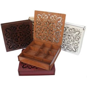 تصویر جعبه چوبی دمنوش ,چای و پذیرایی طرح مینیاتوری مشبک (کد2) 