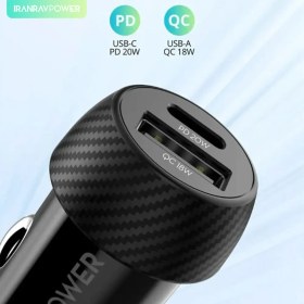 تصویر شارژر فندکی راوپاور مدل RP-VC1016 RavPower RP-VC1016 PD 20W 2-Port Car Charger