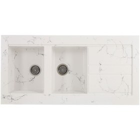 تصویر سینک گرانیتی روکار کیارا سایز ۱۲۰در ۶۰ تنوع رنگ - سفید رگه طوسی Granite sink