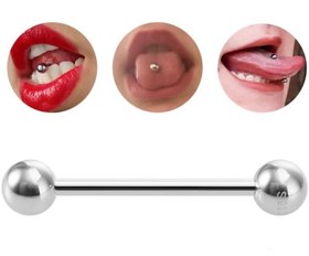 تصویر پرسینگ زبان لپ گوی ساده 