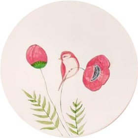 تصویر بشقاب دیوارکوب سفالی طرح گل و پرنده کد D155-A مجموعه 2 عددی - سفید 