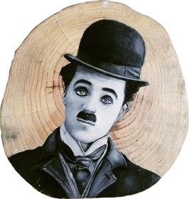 تصویر تابلو نقاشی رنگ روغن روی چوب طرح چارلی چاپلین Charlie Chaplin's oil painting on wood