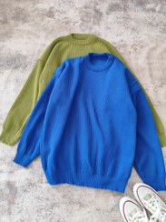 تصویر بلوز بافت ساده - آبی کاربنی 