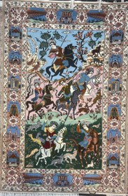 تصویر فرش دستبافت اصفهان طرح شکار گاه 60 رج چله ابریشم 