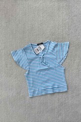 تصویر کراپ آستین پروانه ای راه راه آبی وارداتی سلیو celio crop