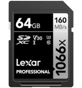 تصویر حافظه لکسارLexar 64GB Professional 1066x SDXC Memory Card, UHS-I, C10, U3, V30, Full-HD & 4K Video, Up To 160MB/s 