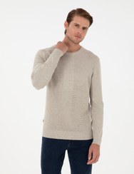 تصویر بافت و پلیور Pierre Cardin اورجینال مردانه پیرکاردین 1067688 Sand Melange Slim Fit Crew Neck Wool Blend Knitwear Sweater 50296457-VR123 