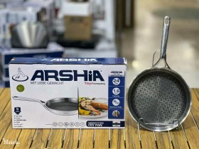 تصویر ماهی تابه استیل کف لیزری عرشیا 24 سانتی متری مدل SS050-3165 ARSHIA SS050-3165 Stainless Steel Non-Stick 3-Ply Frypan 24CM