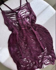 تصویر ست فانتزی ریش ریشی زنانه سرمه ای کد 9726 