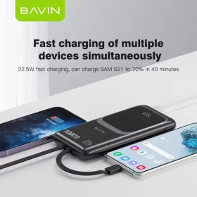 تصویر پاوربانک 10000 باوین Bavin PC1029S توان 22.5 وات و کابل متصل Bavin PC1029S 10000mAh Powerbank