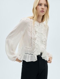 تصویر شومیز دانتل زنانه منگو MANGO Blouse with ruffle and lace details 