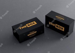 تصویر موكاپ جعبه کفش سیاه و زرد – Shoes box mockup black yellow 
