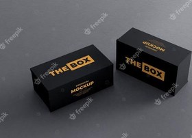 تصویر موكاپ جعبه کفش سیاه و زرد – Shoes box mockup black yellow 