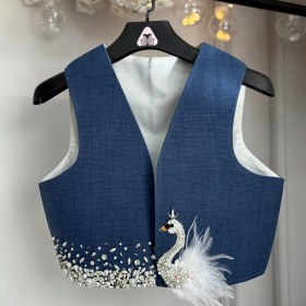 تصویر سخمه جواهردوزی طرح قو زمینه سورمه ای کد 1213 