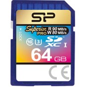 تصویر کارت حافظه 64 گیگابایت SD سیلیکون پاور Superior Pro SDXC UHS-I کلاس C10 U3 SP Superior Pro SDXC UHS-I 64GB