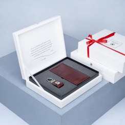 تصویر ست چرم اختر (کیف پالتویی، جاکلیدی ماه تولد، قهوه ای) 