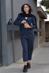 تصویر کت و شلوار دیپلمات 6 دکمه پارچه دیپلمات سورمه ای کد(7133) 6-button diplomat suit, navy blue diplomat fabric