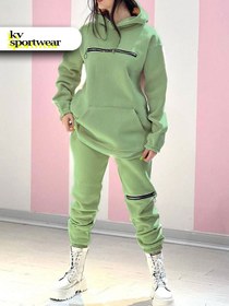 تصویر ست هودی شلوار زیپ دار زنانه کد 005 Womens zipper pants hoodie set code 005