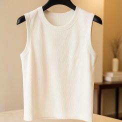 تصویر تنک تاپ سفید مردانه پارچه نخی فول کش کبریتی ریز 