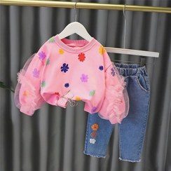 تصویر ست دورس گلدار و شلوارجین 