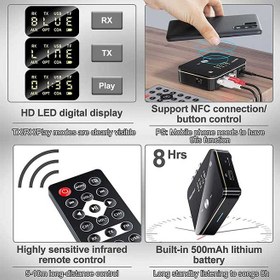 تصویر آداپتور بلوتوث فرستنده گیرنده نسل 5.0 برای استریو بلوتوث Hi-Fi NFC Aptx-LL برای خانه ماشین AV Receiver or Amplifier (M8) 