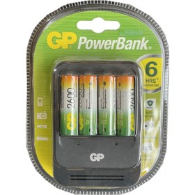 تصویر شارژر باتری ۴ عددی بهمراه باتری GP 2UW 2600ma 