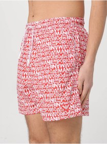 تصویر لباس شنا مردانه الاستیک با کمر بسته با طول کوتاه برند الگوی متنی قرمز سفید EM000583 AF12343-F5006 مایو طرح دار مردانه | امپوریو آرمانی Emporio Armani EM000583 AF12343 