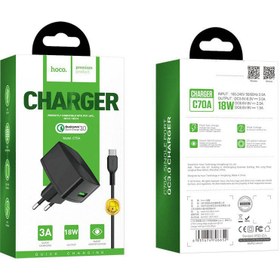 تصویر شارژر دیواری هوکو fast charging QC3.0 مدل C70A با کابل ا Hoco c70a qc3.0 charge power adapter with micro-usb cable Hoco c70a qc3.0 charge power adapter with micro-usb cable
