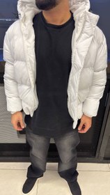 تصویر کاپشن کلاهدار باکسی - سفید / L 