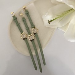 تصویر ساعت مینی چرم سبز پاستلی 