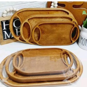 تصویر سینی سه تیکه چوبی طرح بیضی 