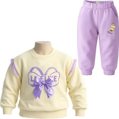 تصویر ست پوشاک دخترانه مدل پاپیونی سایز ۲۵ رنگ شیری یاسی 